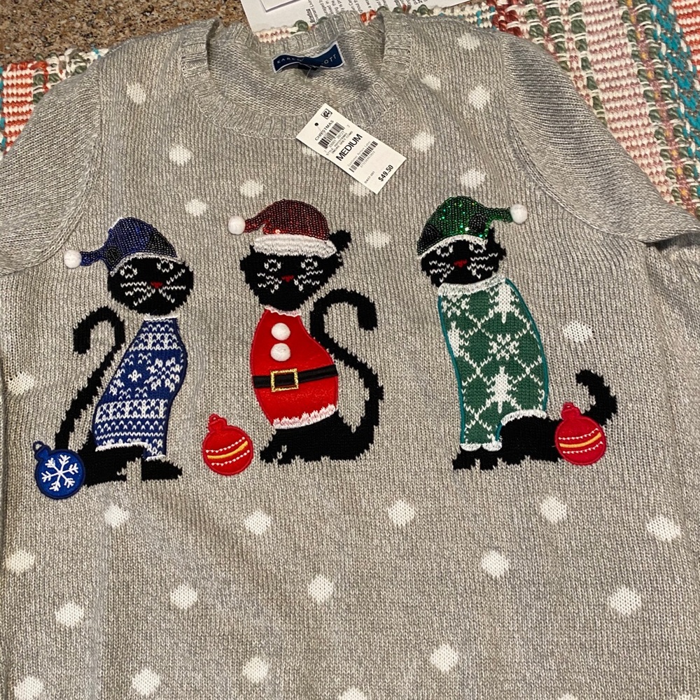NWT cute cat Christmas sweater